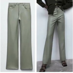 Zara Women's Olive Faux Leather Pants